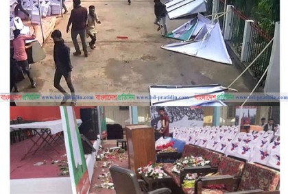 মুক্তিযোদ্ধা সংবর্ধনা অনুষ্ঠানে হামলা, বঙ্গবন্ধু ও প্রধানমন্ত্রীর ছবি ভাঙচুর