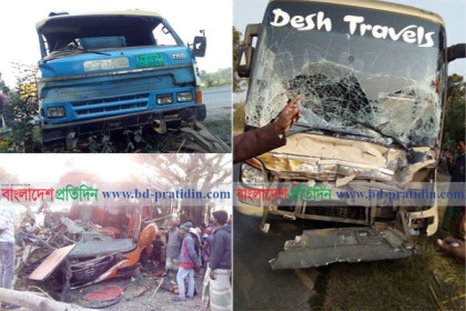 বড়াইগ্রামে বাস-ট্রাকের ত্রিমুখী সংঘর্ষে নিহত ১, আহত ২০