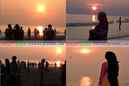 কুয়াকাটায় বছরের প্রথম সূর্যোদয় দেখল হাজারো পর্যটক