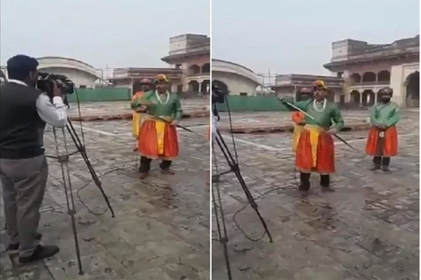 হাতে তলোয়ার ও রাজার পোশাক পরে রিপোর্টিং করলেন সাংবাদিক! (ভিডিও)