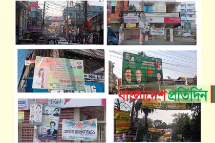 পোস্টার ব্যানারে সয়লাব শেরপুর পৌরসভা