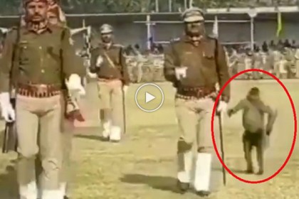 মহড়ায় হনুমানের লাথিতে ছিটকে পড়ল ভারতীয় পুলিশ! (ভিডিও)