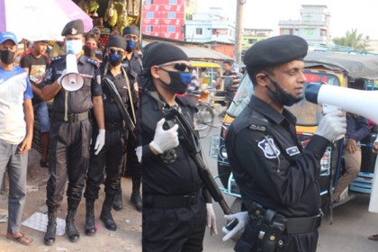 করোনা সংক্রমন এড়াতে জনসমাগম রোধে র‌্যাবের প্রচারণা