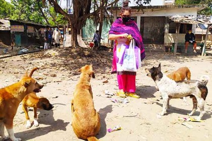 পথে পথে ঘুরে অনাহারী কুকুরদের মাঝে খাবার বিতরণ 