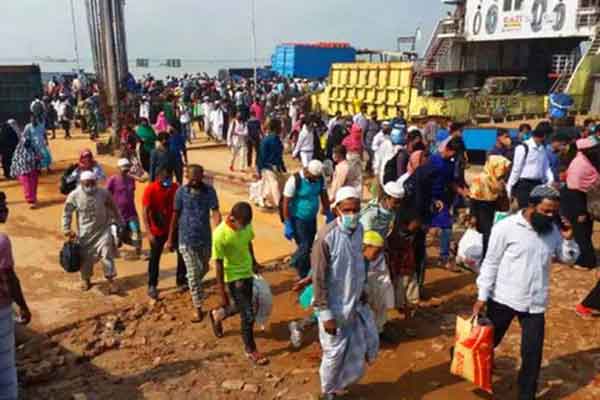 শিমুলিয়া ঘাটে যাত্রীদের উপচে পড়া ভিড়