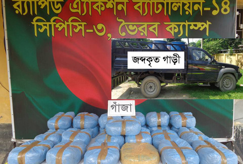 ব্রাহ্মণবাড়িয়ায় বিপুল পরিমাণ গাঁজাসহ পিকআপ ট্রাক জব্দ