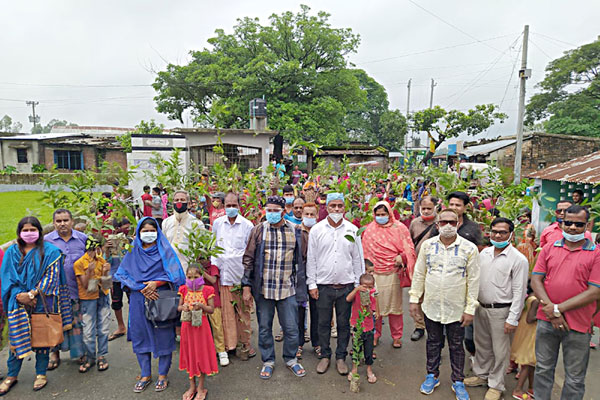 বিরলে ছাত্রদের মাঝে চারাগাছ বিতরণ