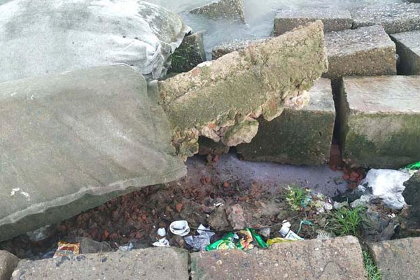 চাঁদপুর শহর রক্ষা বাঁধে ফাটল, আতঙ্কে এলাকাবাসী