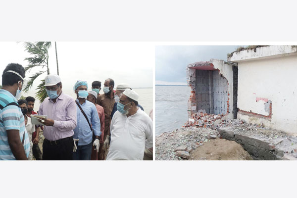 মেঘনা নদীর ভাঙ্গনে বিপর্যস্ত হিজলা পরিদর্শন পানি উন্নয়ন বোর্ডের