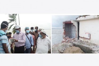 মেঘনা নদীর ভাঙ্গনে বিপর্যস্ত হিজলা পরিদর্শন পানি উন্নয়ন বোর্ডের