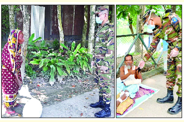 সেনাবাহিনীর ত্রাণ ও মাস্ক বিতরণ