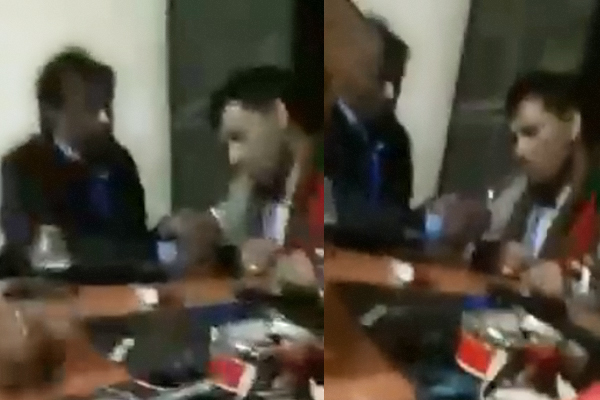 কার্যালয়ে উপজেলা ভাইস চেয়ারম্যানকে ইয়াবা খাওয়াচ্ছেন ইউপি সদস্য