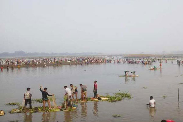 ঠাকুরগাঁওয়ে বুড়ির বাঁধে মাছ ধরার উৎসব