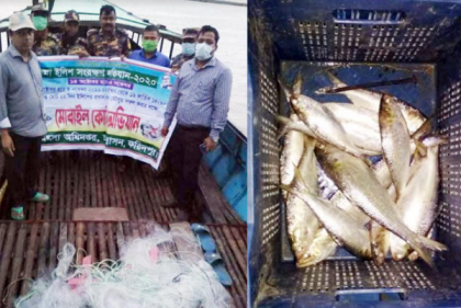 চরভদ্রাসনে ১২ হাজার মিটার কারেন্ট জাল ধ্বংস, ৪ জেলের কারাদণ্ড