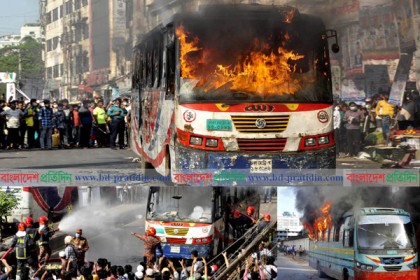 রাজধানীর বিভিন্ন জায়গায় বাসে আগুন