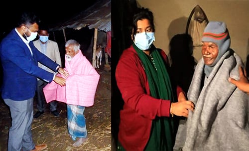 গভীর রাতে বাড়ি বাড়ি গিয়ে শীতার্তদের কম্বল জড়িয়ে দিলেন দুই ইউএনও 