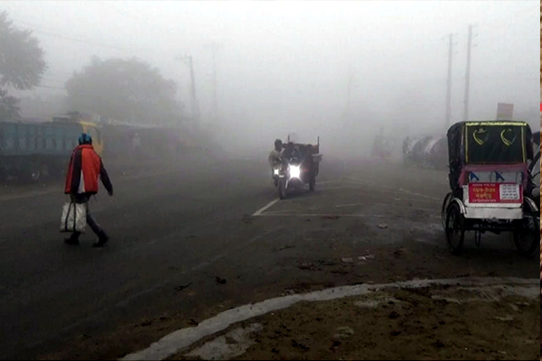 ঘন কুয়াশার চাদরে ঢাকা পড়েছে নওগাঁ