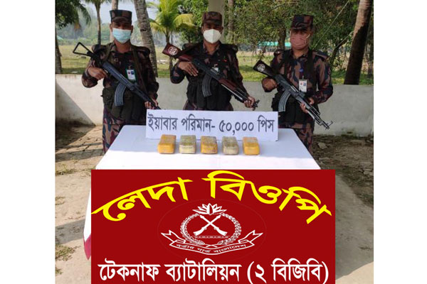 টেকনাফে বিজিবির অভিযানে ৫০ হাজার ইয়াবা উদ্ধার