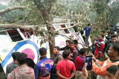 বোরহানউদ্দিনে নিয়ন্ত্রণ হারিয়ে বাস খাদে