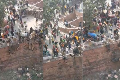 ভারতে আন্দোলনকারীদের থেকে বাঁচতে ১৫ ফুট উঁচু থেকে লাফ পুলিশের! (ভিডিও)