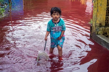 হঠাৎ লাল পানিতে ডুবে গেল গোটা গ্রাম!

