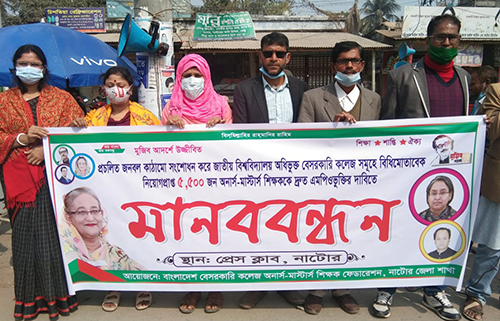 নাটোরে এমপিওভুক্তির দাবিতে মানববন্ধন