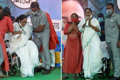 হুইলচেয়ার ছেড়ে উঠে দাঁড়ালেন মমতা 

