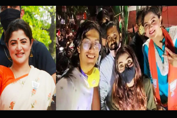 হবু পুত্রবধূকে ও ছেলেকে নিয়ে ভোট চাইছেন শ্রাবন্তী