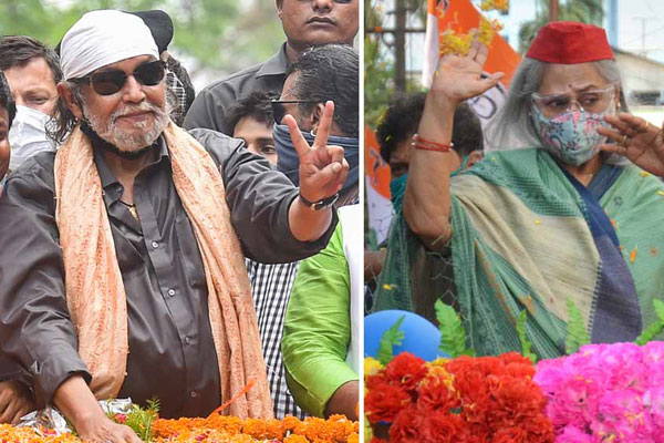 বিজেপির পতাকা নিয়ে মিছিল মিঠুনের, আরও চার দিন তৃণমূলের হয়ে প্রচারে জয়া