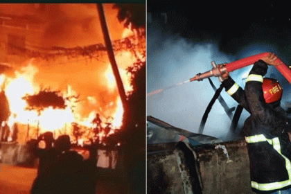 বরিশালে গভীর রাতে দুই ব্যবসা প্রতিষ্ঠানে আগুন