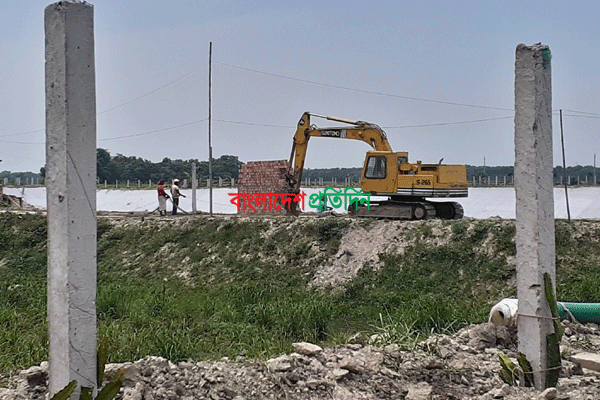 নাটোরে আবাদি জমি কেটে চলছে অবৈধ পুকুর খনন