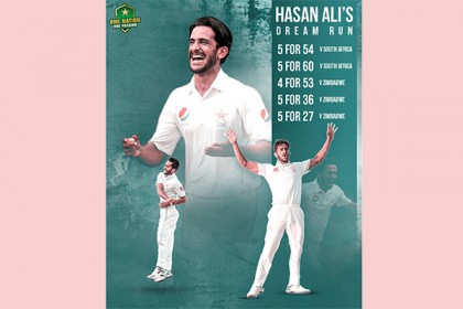 ক্যারিয়ারের সেরা ফর্মে হাসান আলী, ৫ ইনিংসে ২৪ উইকেট