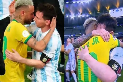 ফাইনাল জয়ের পর নেইমারকে আলিঙ্গন মেসির
