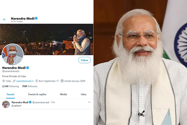 টুইটার ফলোয়ারে রাজনীতিবিদদের মধ্যে সবার ওপরে নরেন্দ্র মোদী

