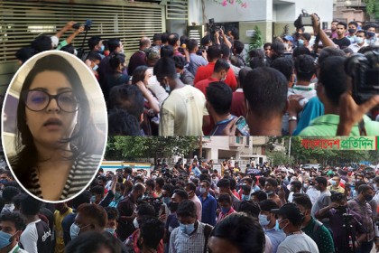 পরীমণির বাসায় অভিযান দেখতে শত শত উৎসুক জনতা