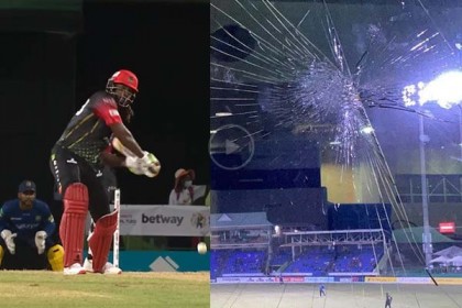 বিশাল ছক্কায় ভিআইপি বক্সের কাচ ভাঙলেন গেইল (ভিডিও)