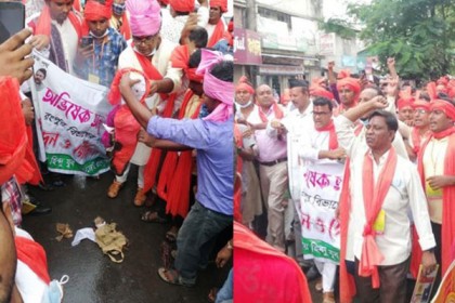 মাহফুজ আনাম ও শাহীন আনামের কুশপুত্তলিকা দাহ হিন্দু মহাজোটের