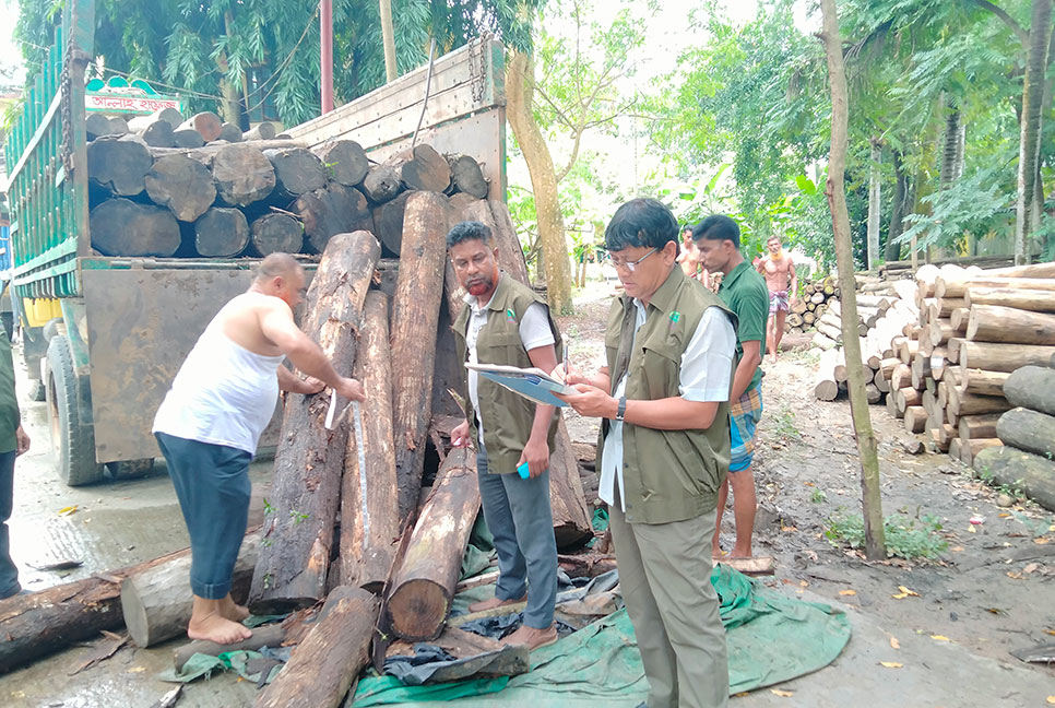 ট্রাকভর্তি কাঠ ফেলে পালাল চালক ও হেলপার