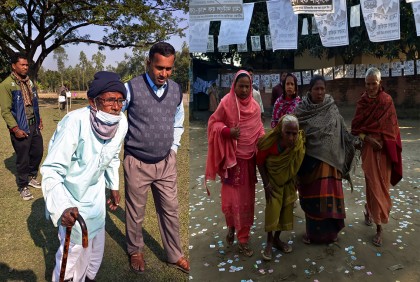 শীত উপেক্ষা করে ভোটকেন্দ্রে এসেছেন বয়স্ক ভোটাররা