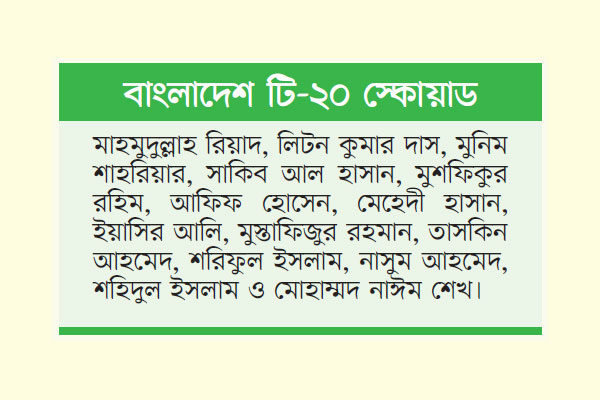 টি-২০ স্কোয়াডে নতুন দুই মুখ