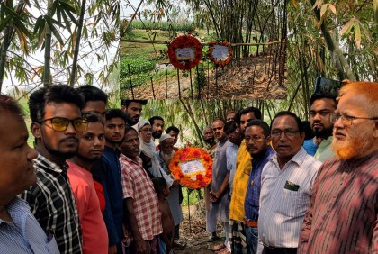 খানসামায় অস্থায়ী বাঁশের বেড়ায় শ্রদ্ধাঞ্জলি, গণহত্যা দিবসে শহীদ স্মরণ