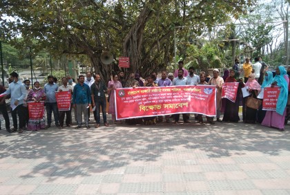 বরগুনায় সরকারি কর্মচারী সমন্বয় পরিষদের বিক্ষোভ