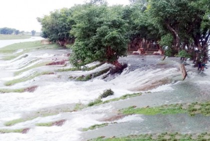 গুরমার হাওরে ঢুকছে পানি, ঝুঁকিতে হাজার হাজার হেক্টর জমির ফসল

