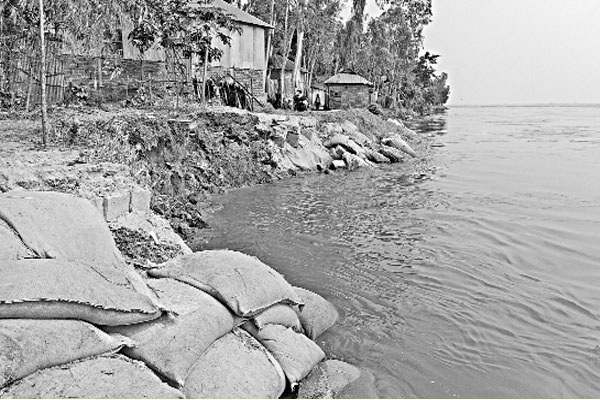 বন্যার আগেই বাঁধে ধস