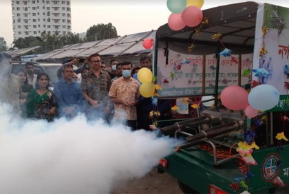 মশক নিধনে মসিকের ইজি বাইকে ডাবল সিলিন্ডার ফগার মেশিন