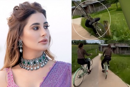 সাইকেল চালাতে গিয়ে দুর্ঘটনার ‍মুখে নার্গিস ফাখরি (ভিডিও)
