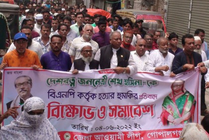 শেখ হাসিনাকে হত্যার হুমকির প্রতিবাদে গোপালগঞ্জে বিক্ষোভ