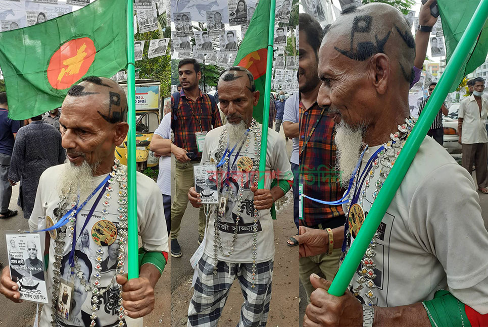 চুল কেটে মাথায় নৌকা নিয়ে কুমিল্লায় ভৈরবের নুরুল ইসলাম