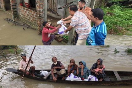 বসুন্ধরার ত্রাণে বানভাসি মানুষের মুখে হাসি