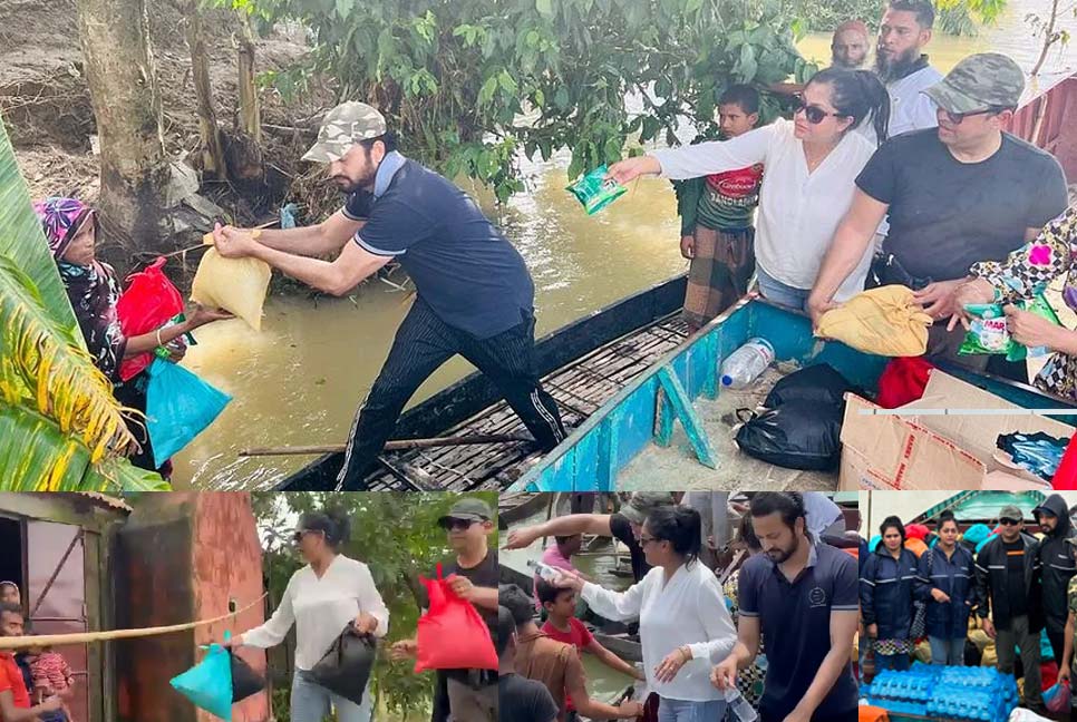সিলেটে বন্যার্তদের পাশে রিয়াজ-নিপুণ-সাইমনরা